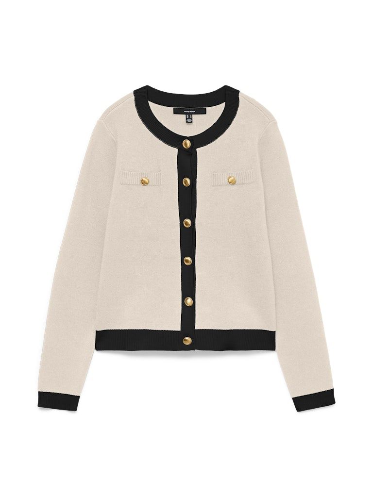 VMOLI LS O-NECK CARDIGAN Birch-W. BLACK