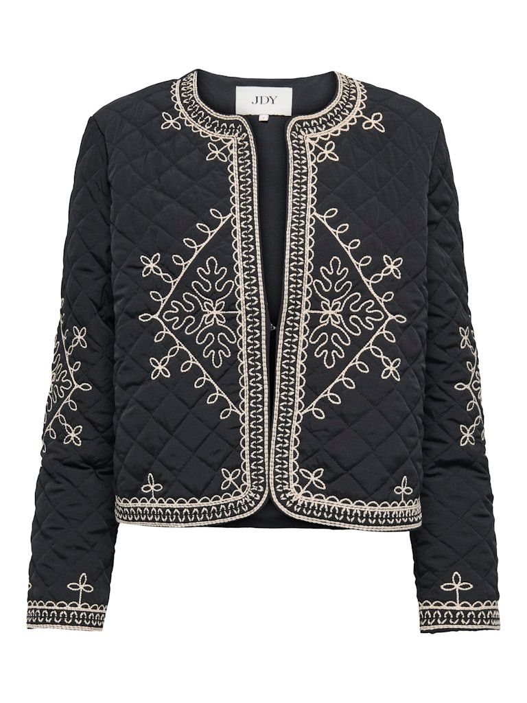 JDYBILLIE L/S QUILTED EMB SHACKET WVN Black-SANDSHELL EMBROIDERY