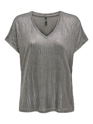 ONLMIRINDA S/S V-NECK TOP PRI JRS Dark Grey Melange-Gun metallic