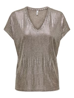 ONLMIRINDA S/S V-NECK TOP PRI JRS Humus-Melange silver metallic