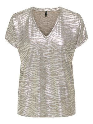 ONLMIRINDA S/S V-NECK TOP PRI JRS Humus-Melange zebra silver met
