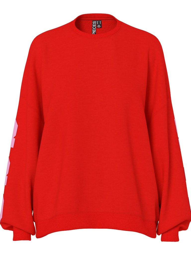 PCFANY LS O-NECK OVERSIZED SWEAT JRS Fiery Red/SANFRANSIS