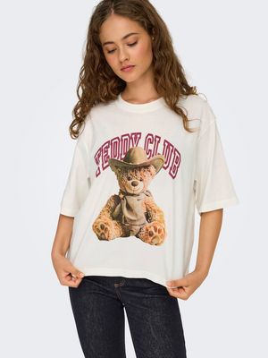JDYCARLA S/S WASHED PRINT TOP JRS Cloud Dancer-TEDDY CLUB