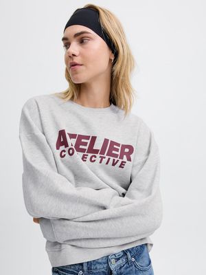 JXJACKIE LS RLX PRINT CREW SWT Light Grey Melange/A