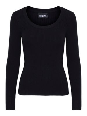 PCMIRA LS U-NECK KNIT NOOS BC Black