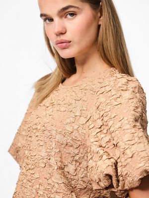 PCGRETCHEN SS O-NECK TOP WVN D2D PP Tawny Brown