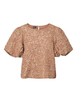 PCGRETCHEN SS O-NECK TOP WVN D2D PP Tawny Brown