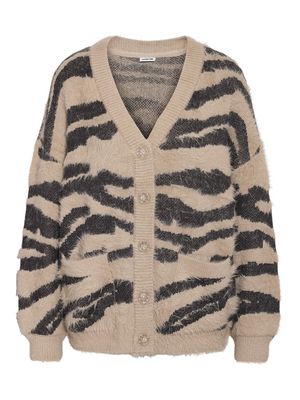 NMFLYNN L/S V-NECK KNIT CARDIGAN NOOS Aluminum-OBSIDIAN ZEBRA
