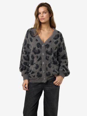 NMFLYNN L/S V-NECK KNIT CARDIGAN NOOS Charcoal Gray-LEO