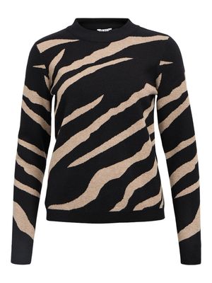 OBJRAY L/S KNIT PULLOVER AOP NOOS  Black-Desert taupe tiger graph