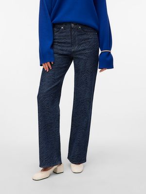 VMTESSA HR WIDE PATTERN MIX JEANS RA369 Medium Blue Denim-ZEBRA