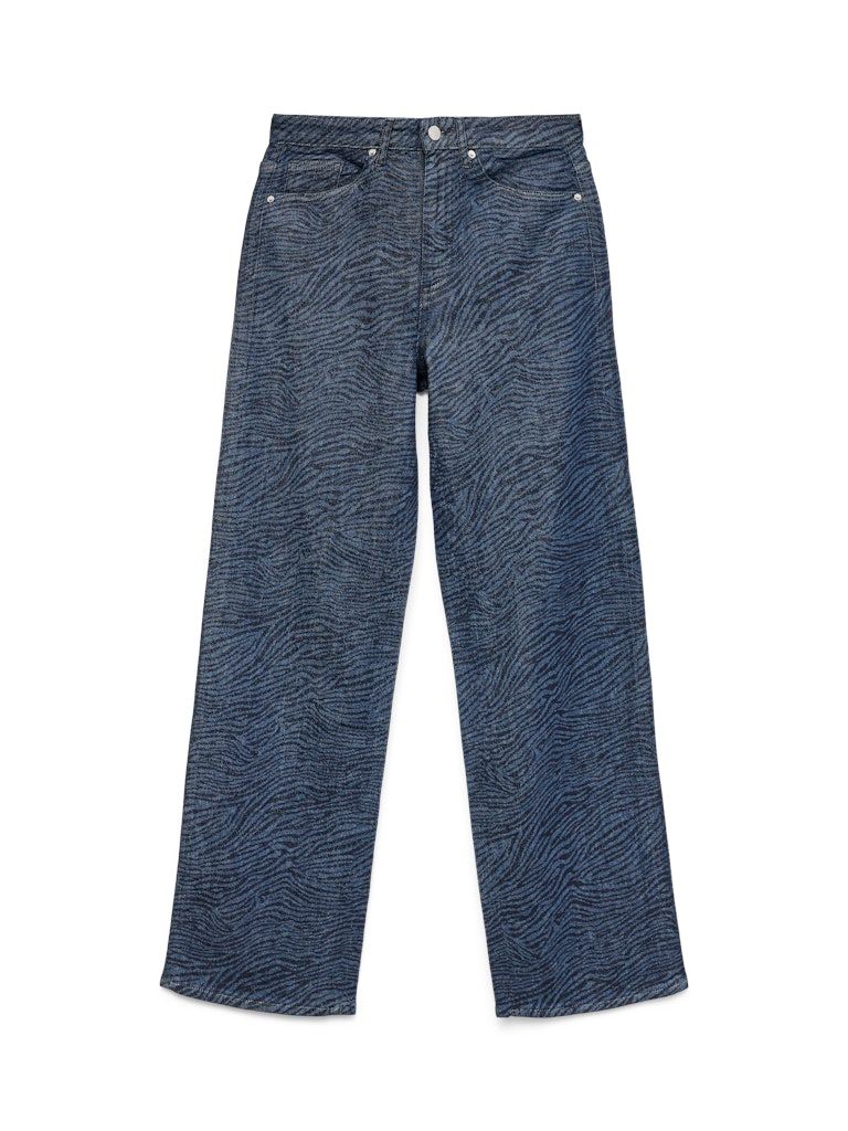 VMTESSA HR WIDE PATTERN MIX JEANS RA369 Medium Blue Denim-ZEBRA