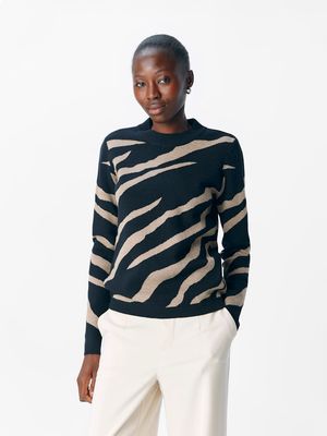 OBJRAY L/S KNIT PULLOVER AOP NOOS  Black-Desert taupe tiger graph