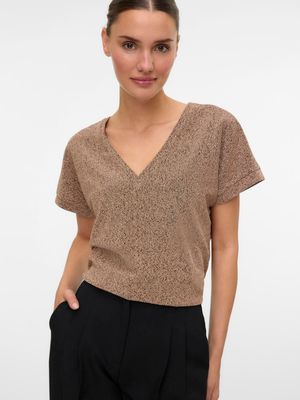 VMHOXANNE S/S V-NECK TOP JRS BTQ Gold Colour-TIGERS EYE LUREX