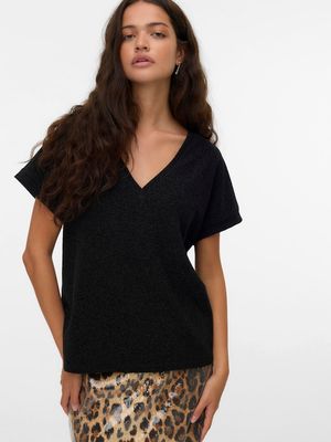 VMHOXANNE S/S V-NECK TOP JRS BTQ Black-BLACK LUREX