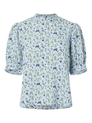 PCTALIA SS T-NECK TOP WVN D2D PP Blue Bell/FLOWERS