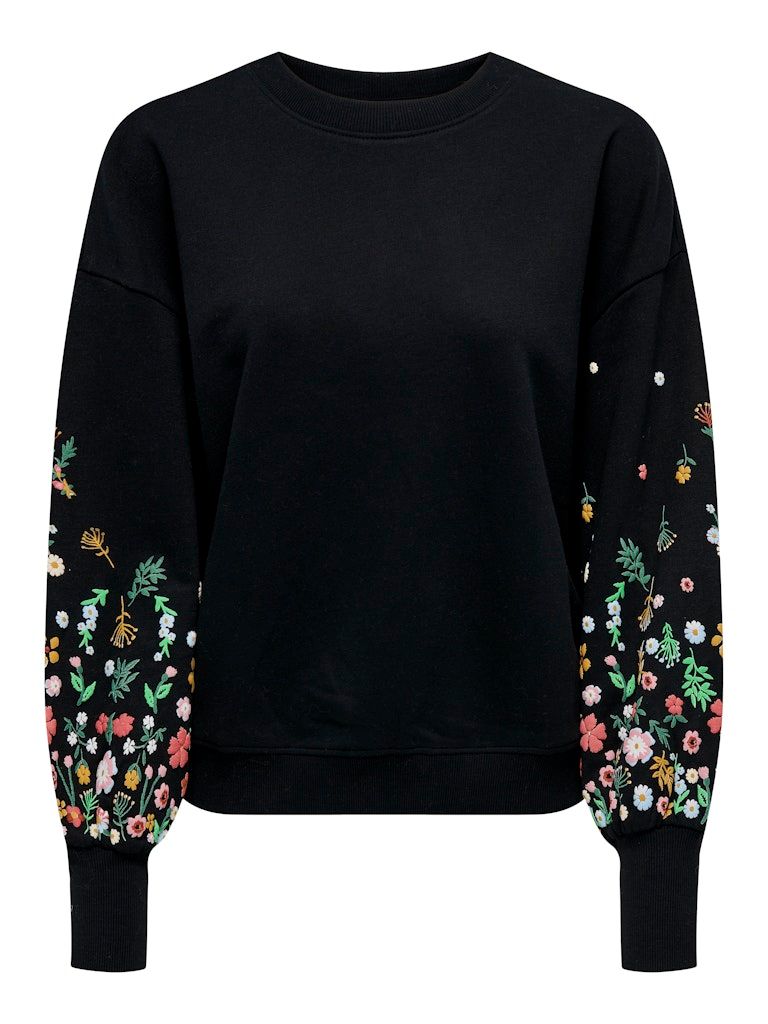 ONLBROOKE L/S O-NECK FLOWER SWT NOOS Black/SLEEVE FLOWER 1