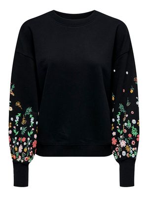ONLBROOKE L/S O-NECK FLOWER SWT NOOS Black/SLEEVE FLOWER 1
