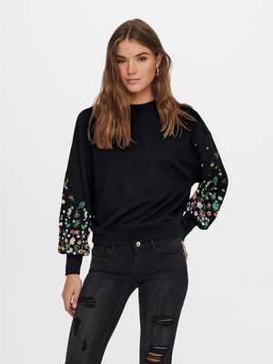 ONLBROOKE L/S O-NECK FLOWER SWT NOOS Black/SLEEVE FLOWER 1