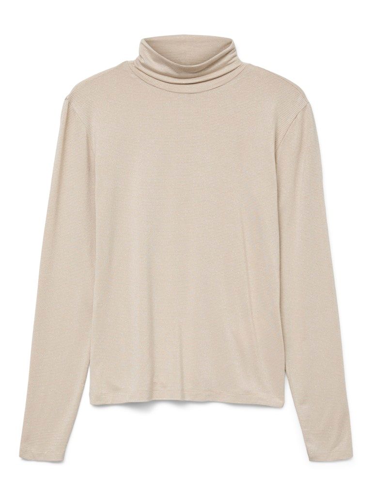VMLAVA GLITTER LS HIGHNECK TOP NOOS Oatmeal-GOLD LUREX