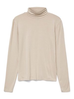 VMLAVA GLITTER LS HIGHNECK TOP NOOS Oatmeal-GOLD LUREX