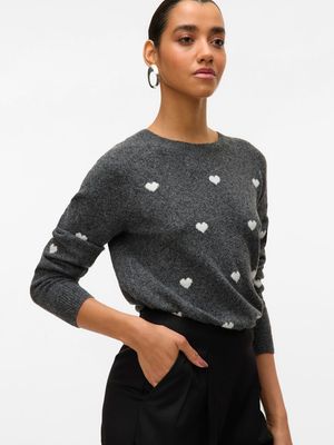 VMDOFFY INTARSIA LS O-NCK PULLOV GA NOOS Dark Grey Melange-W. WHITE HEA