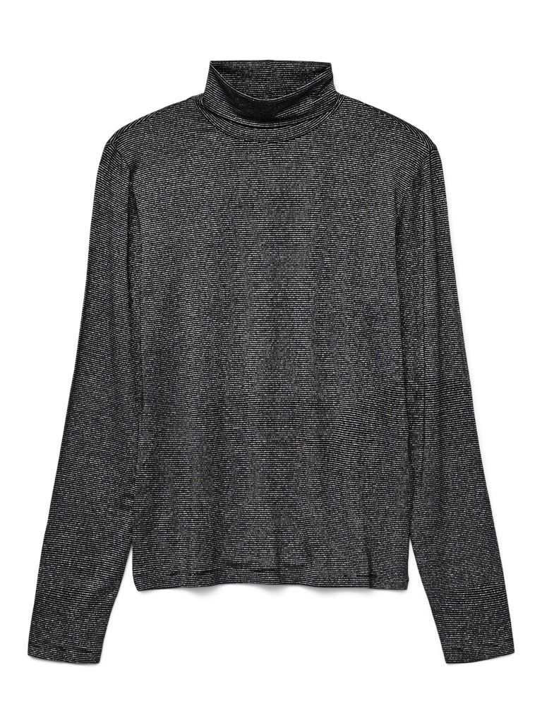 VMLAVA GLITTER LS HIGHNECK TOP NOOS Black-SILVER LUREX