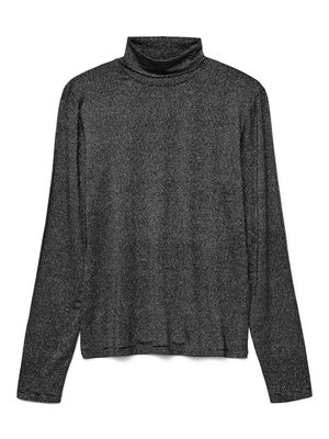 VMLAVA GLITTER LS HIGHNECK TOP NOOS Black-SILVER LUREX