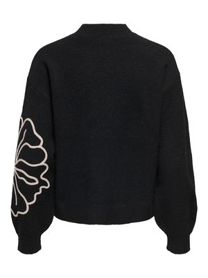 JDYJELLA L/S FLOWER PULLOVER KNT NOOS Black-W. CEMENT