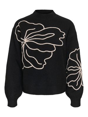 JDYJELLA L/S FLOWER PULLOVER KNT NOOS Black-W. CEMENT