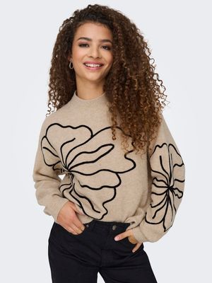 JDYJELLA L/S FLOWER PULLOVER KNT NOOS Cement-MELANGE