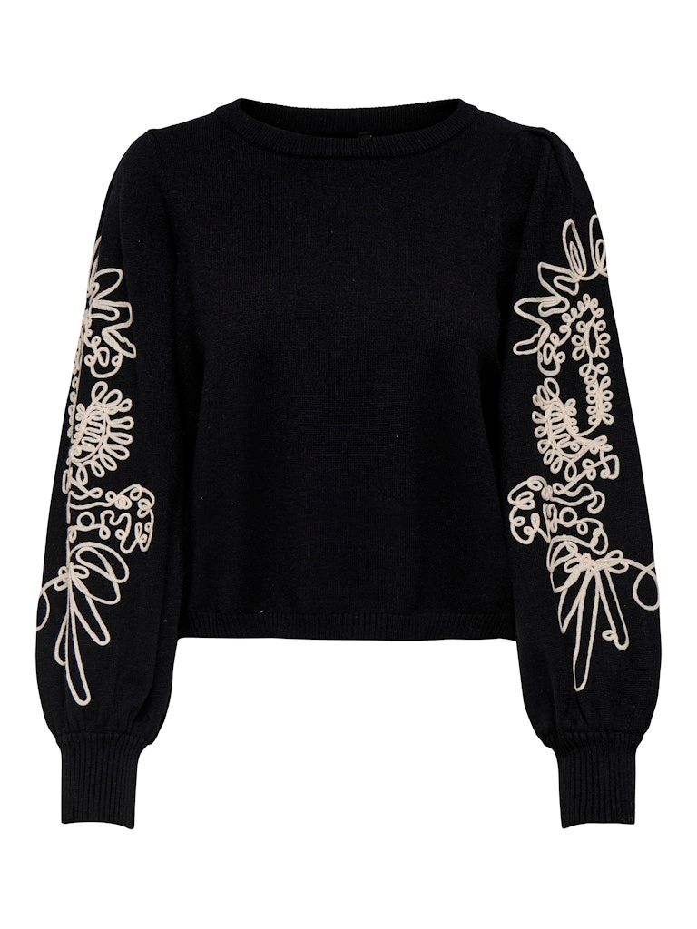 ONLMAGNOLIA LS DETAIL PULLOVER KNT Black-Ecru Lace Ribbon
