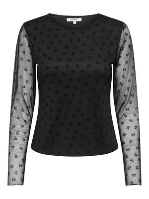 ONLSIENA MESH FLOCK L/S TOP WVN Black-W. black flock bows
