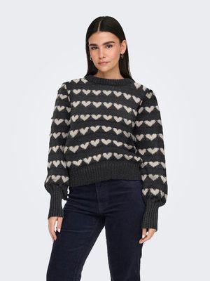 JDYSIGRID LIFE L/S ON PUFF PULL KNT NOOS Dark Grey Melange/W.