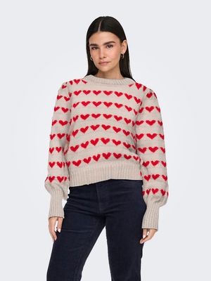 JDYSIGRID LIFE L/S ON PUFF PULL KNT NOOS Cement/W. MARS RED H