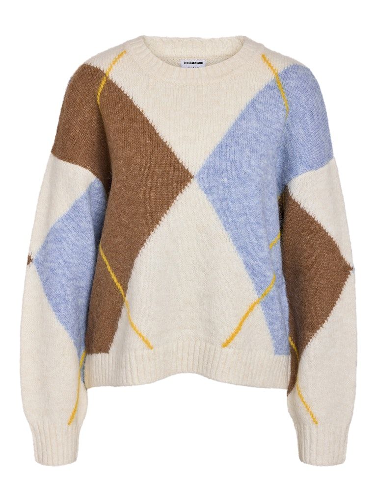 NMARMIE L/S O-NECK ARGYLE KNIT FWD Cloud Dancer/MULTICO