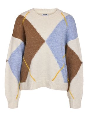 NMARMIE L/S O-NECK ARGYLE KNIT FWD Cloud Dancer/MULTICO