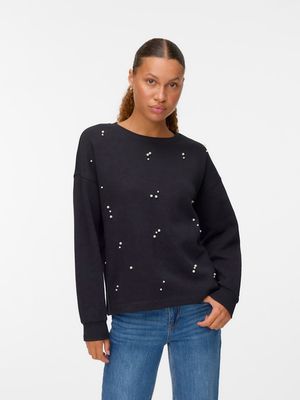 VMFATILDA L/S SWEATSHIRT JRS BTQ Black-TONE-IN-TONE PEARLS
