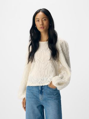 OBJLUCIE L/S RE O-NECK TOP NOOS White Sand
