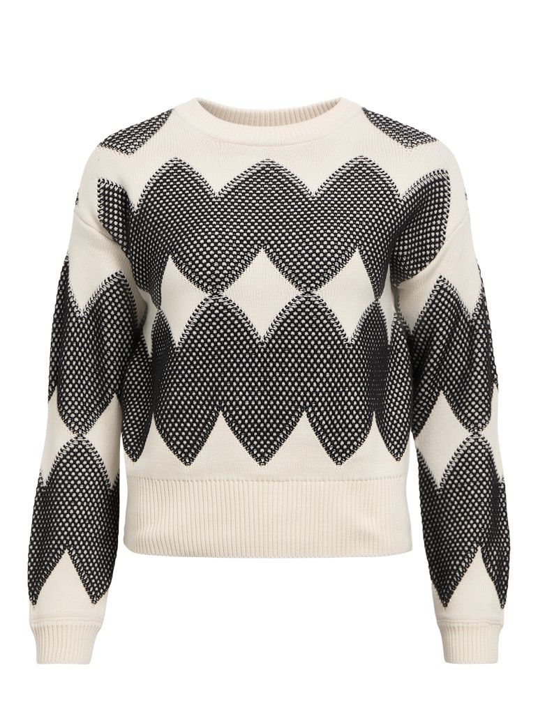 OBJOLYMPIA L/S RE KNIT O-PULLOV 141 DIV White Sand/Black