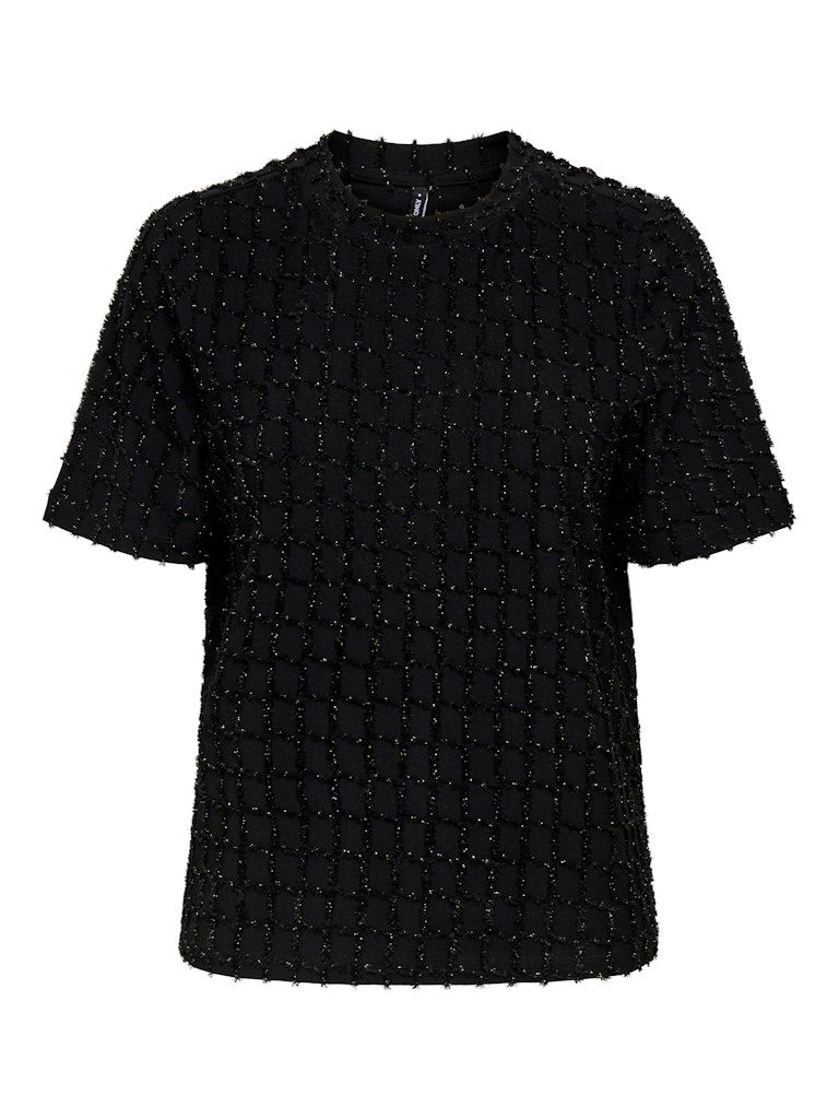 ONLINES LIFE 2/4 O-NECK GLITTER TOP JRS Black-Gold glitter