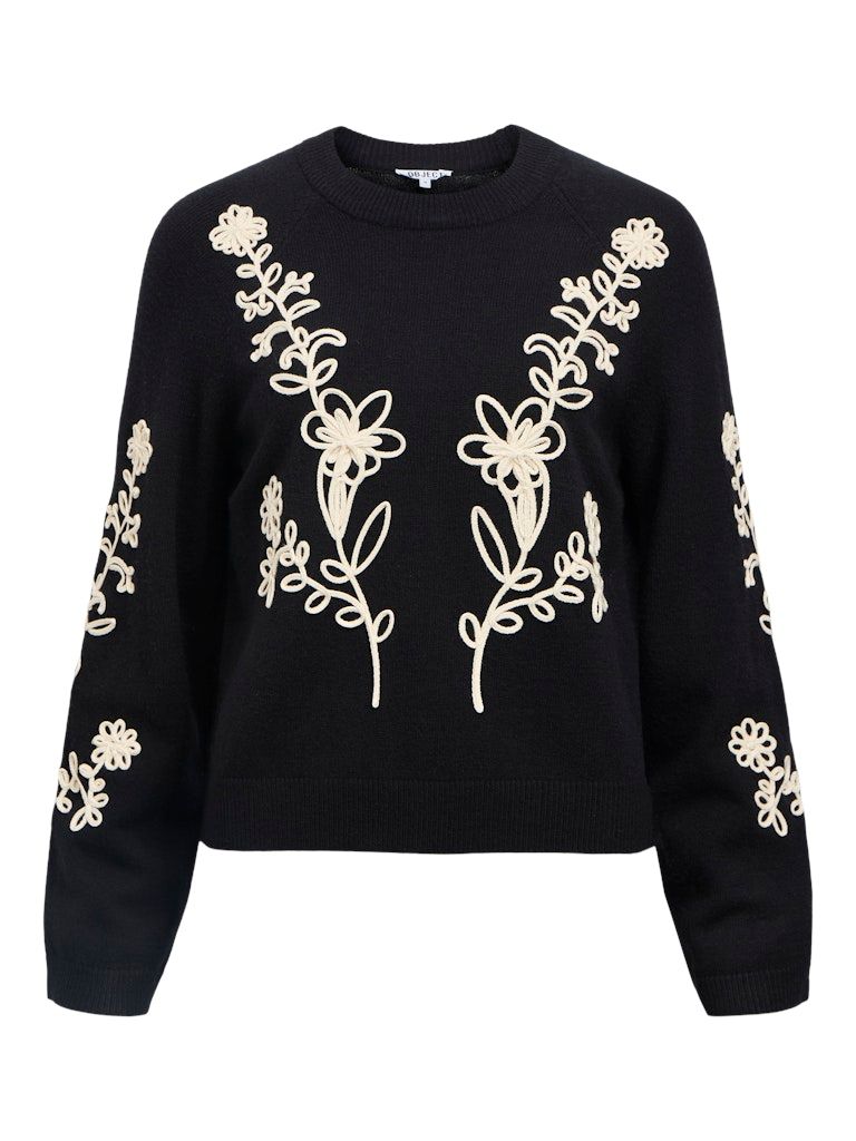 OBJLANEY RUBIN LS PULLOVER NOOS Black-Sandshell floral emb