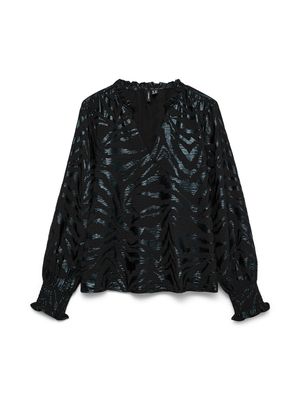 VMCARLA FOIL L/S V-NECK TOP WVN GA Black-Black zebra foil