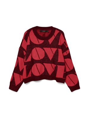 VMLOVE LS O-NECK PULLOVER BOO Syrah/W. RIBBON RED