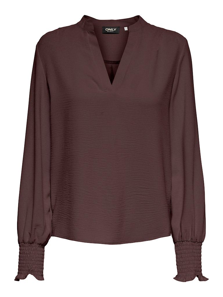 ONLMETTE V-NECK LS SMOCK TOP NOOS WVN Decadent Chocolate