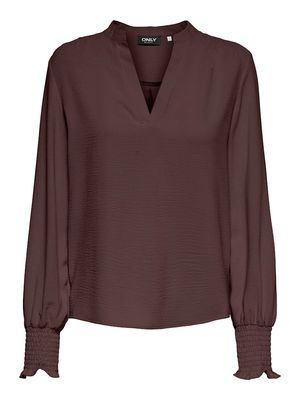 ONLMETTE V-NECK LS SMOCK TOP NOOS WVN Decadent Chocolate