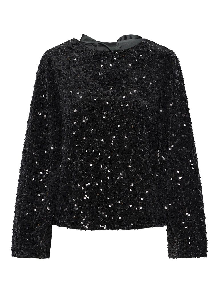 PCKAM LS DEEP BACK BOW TOP JRS NOOS BC Black/Black sequins
