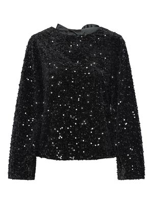 PCKAM LS DEEP BACK BOW TOP JRS NOOS BC Black/Black sequins