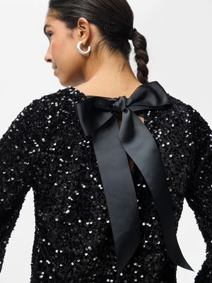 PCKAM LS DEEP BACK BOW TOP JRS NOOS BC Black/Black sequins