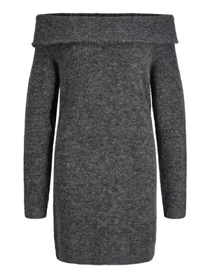 JXEVI OFF SHOULDER DRESS KNIT Dark Grey Melange